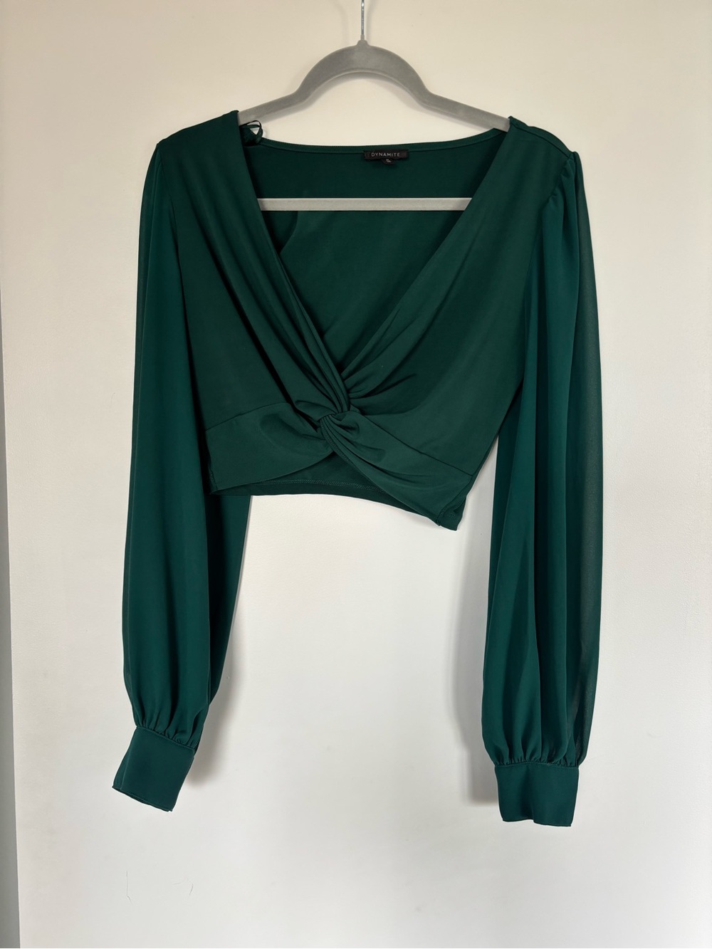 Dynamite Emerald Green Twist-Front Long Sleeve Crop Top